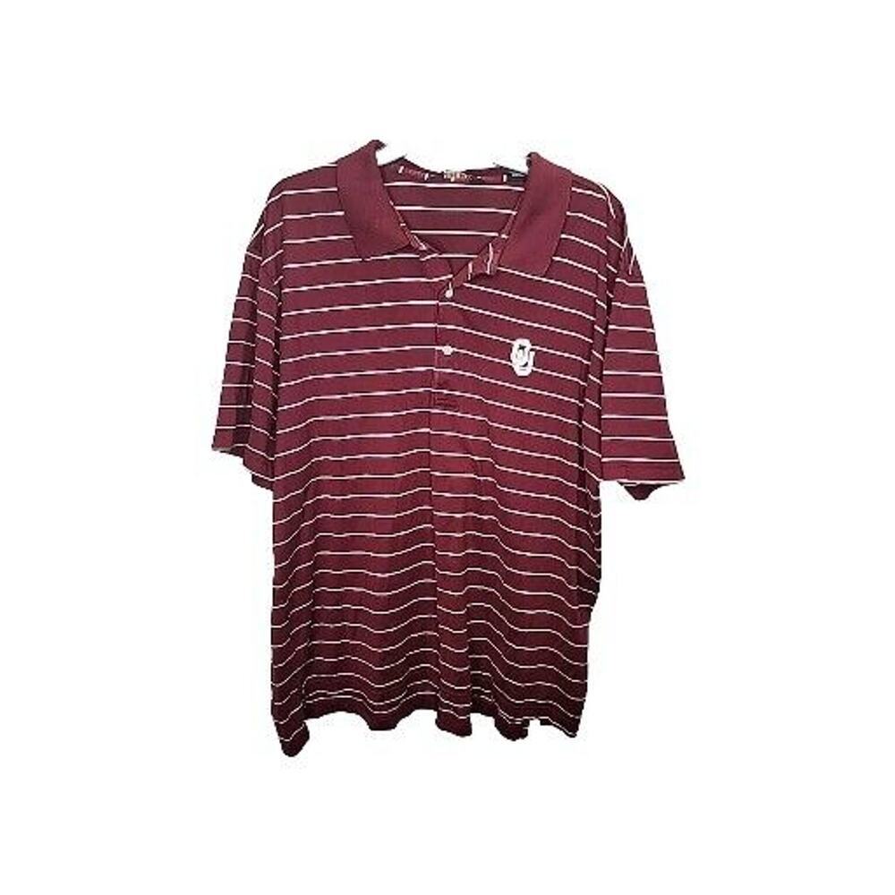 Vesi OU Oklahoma University Logo Red Striped Polo Shirt Mens Medium Cotton XL